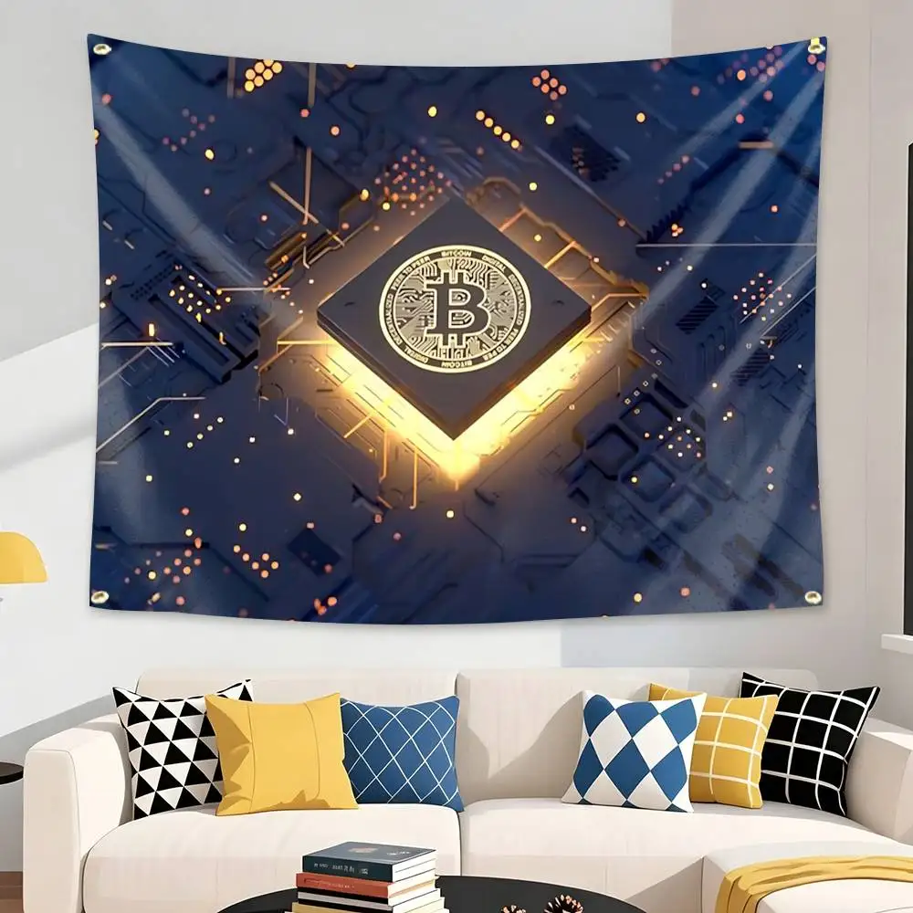 Crypto Theme Blockchain Culture Flag Tapestry Banner for Bedroom Living Room Outdoor Camping Custom Supported