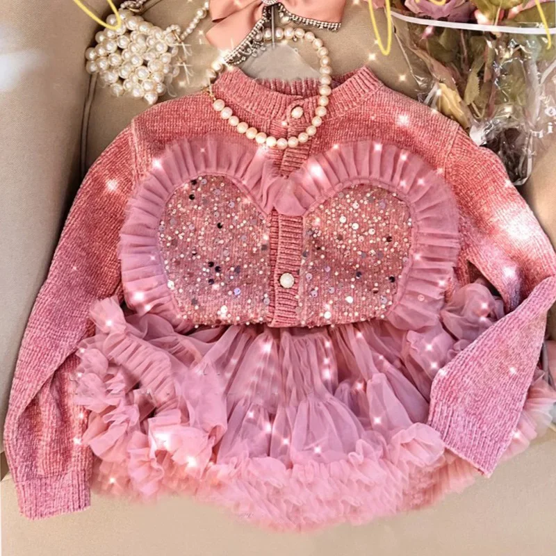 

Одежда, костюм для детей, милые наряды для девочек, одежда принцессы для девочек от 2 до 7 лет, детский кардиган с блестками для маленьких девочек, свитер и платье-пачка