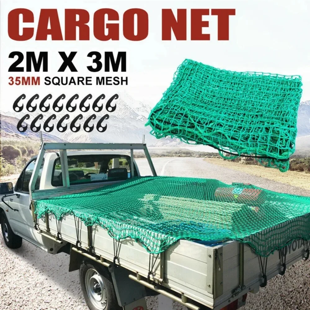 

Cargo Netting Green Polyethylene Trailer Netting Bed Tie Down Hooks Luggage Security Full Size Long Bed 78" X 118"