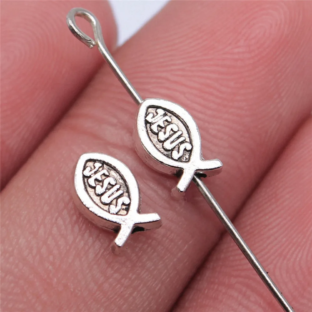 20pcs/lot 8x5x3mm Jesus Fish Beads For Jewelry Making Antique Silver Color 0.31x0.2x0.12inch