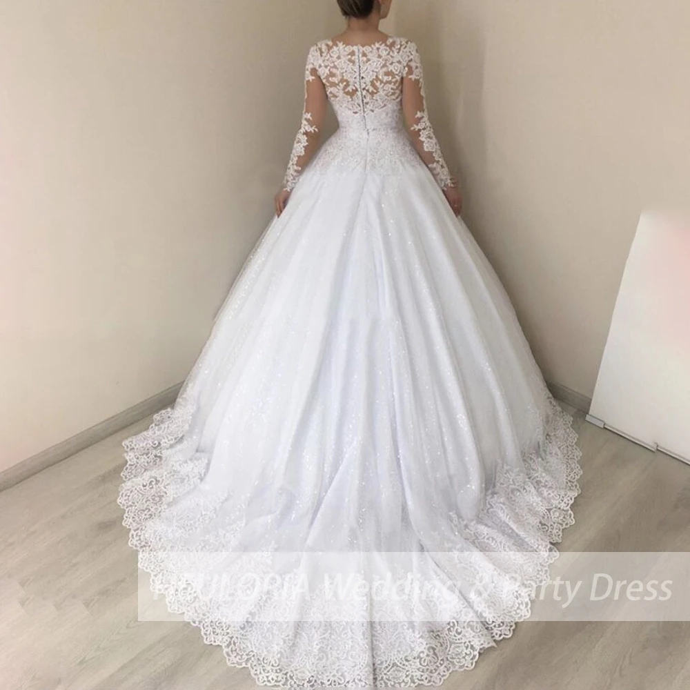 Princess Ball Gown Wedding Dress long sleeve bride dress V neck plus size robe de mariee Lace beading Wedding Bridal Gown