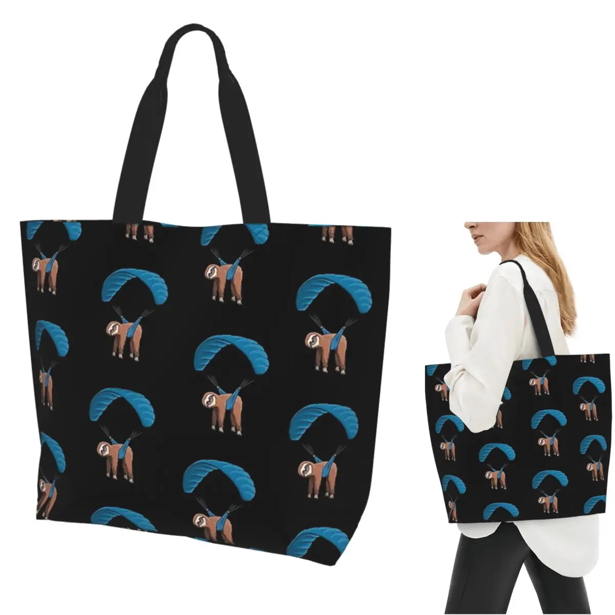 Paragliding Flying Sloth Sunglasses Skydiver Paraglider Shopping Tote Bag Canvas Shoulder Bags Shopper Grocery Handbag for Women