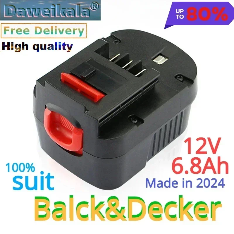 12V 6800mah Rechargeable Tool Battery for Black & Decker A12 A12ex Fsb12 Fs120b A1712 Hp12k HP12 Lithium Ion Replacement Dri