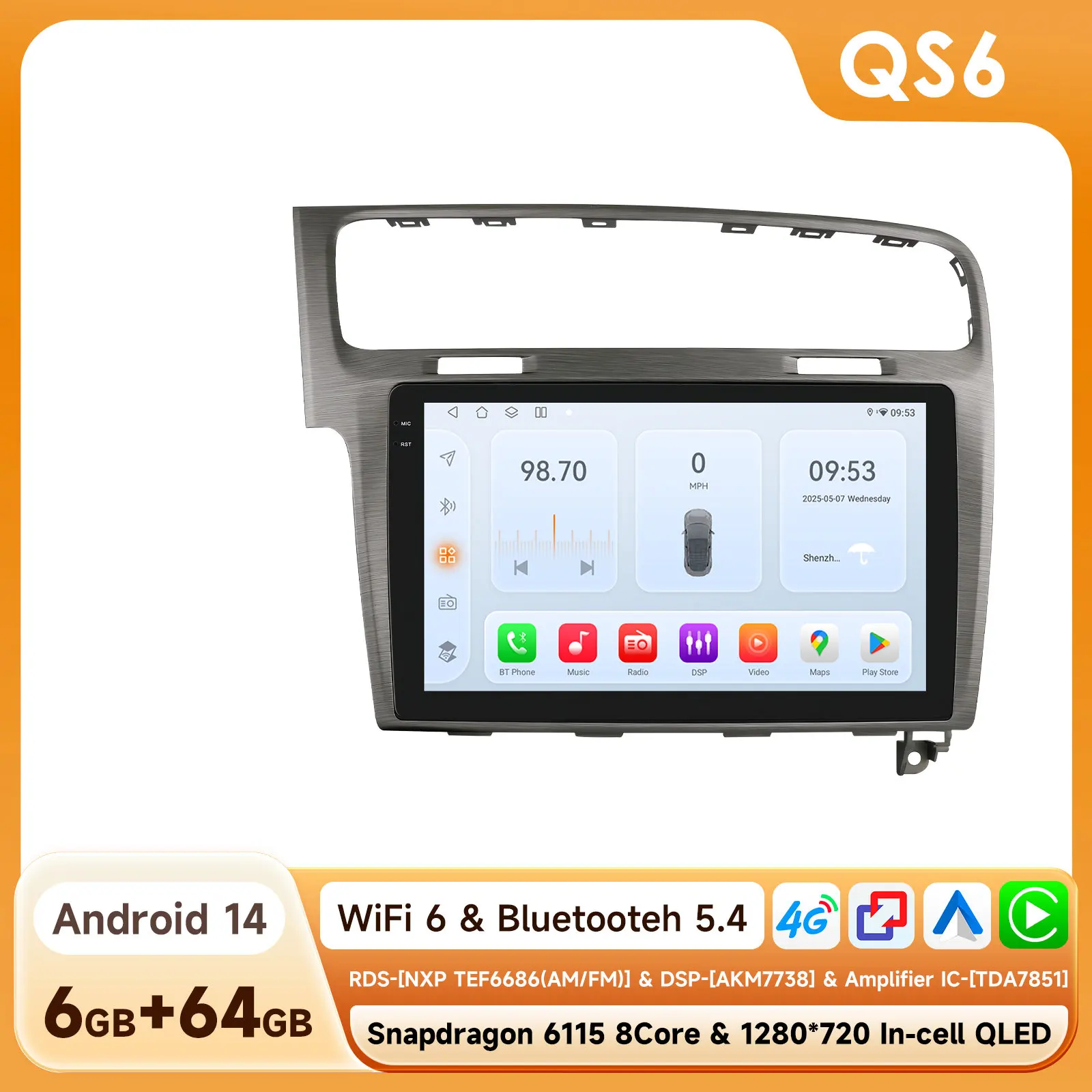 10.1 "Algpo 2Din Android Auto Autoradio voor Volkswagen VW Golf 7 2013-2017 Snapdragon 6115 GPS RDS DSP 4G BT CarPlay 360 ° CAM