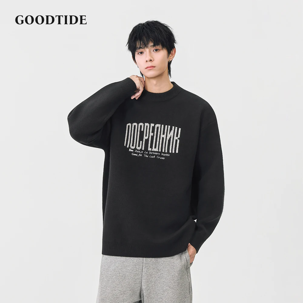 

Fashion Men's Casual Crew Neck Sweater 2025 Winter New Letter Print Knitted Pullover Comfortable Soft Long Sleeve Jumper Top