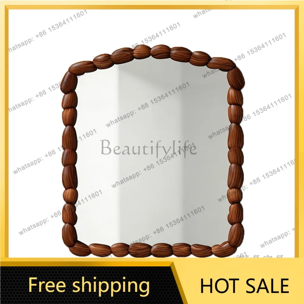 YJ American Creative Wooden Vanity Mirror Mid‑Century Wall Mount Unit For Bathroom Designer Style Bedroom Dressing Decor