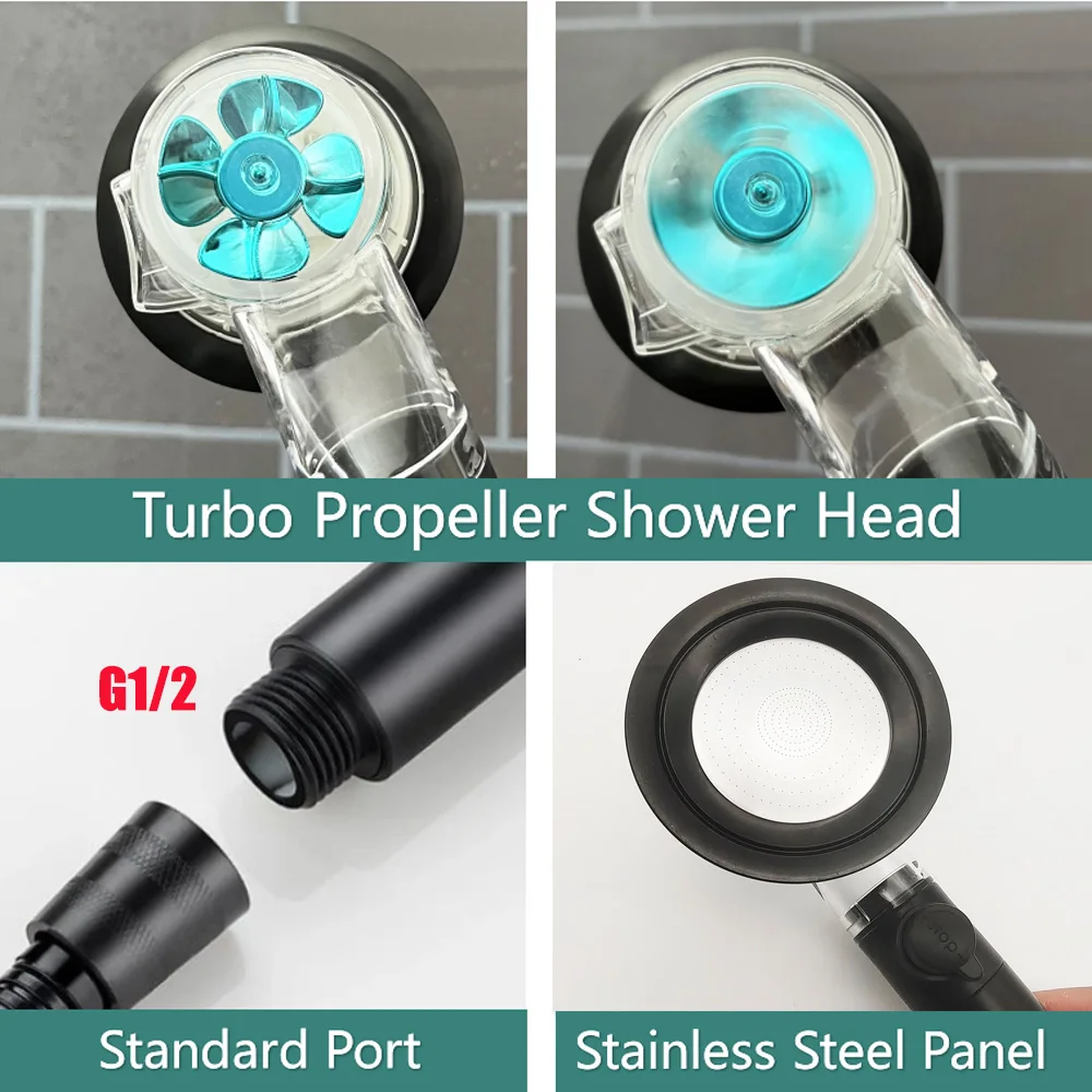 Digital Temperature Display High Pressure Shower Head 3 Modes Turbo Propeller Pressurized Filter Showerhead Bathroom Accessories