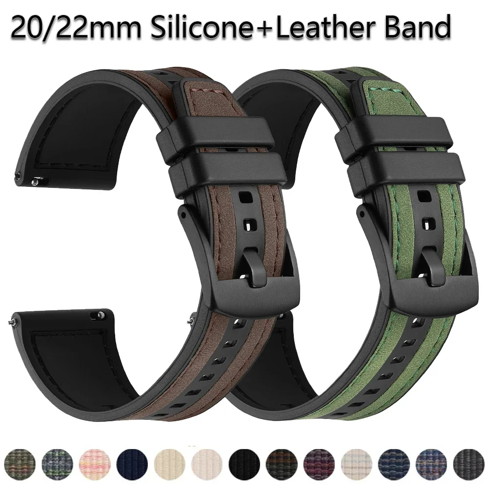 22mm Layer Leather Strap for Samsung Galaxy Watch 3 45mm Gear S3 46mm Silicone Bracelet For Redmi Watch3 Active Lite Band Correa