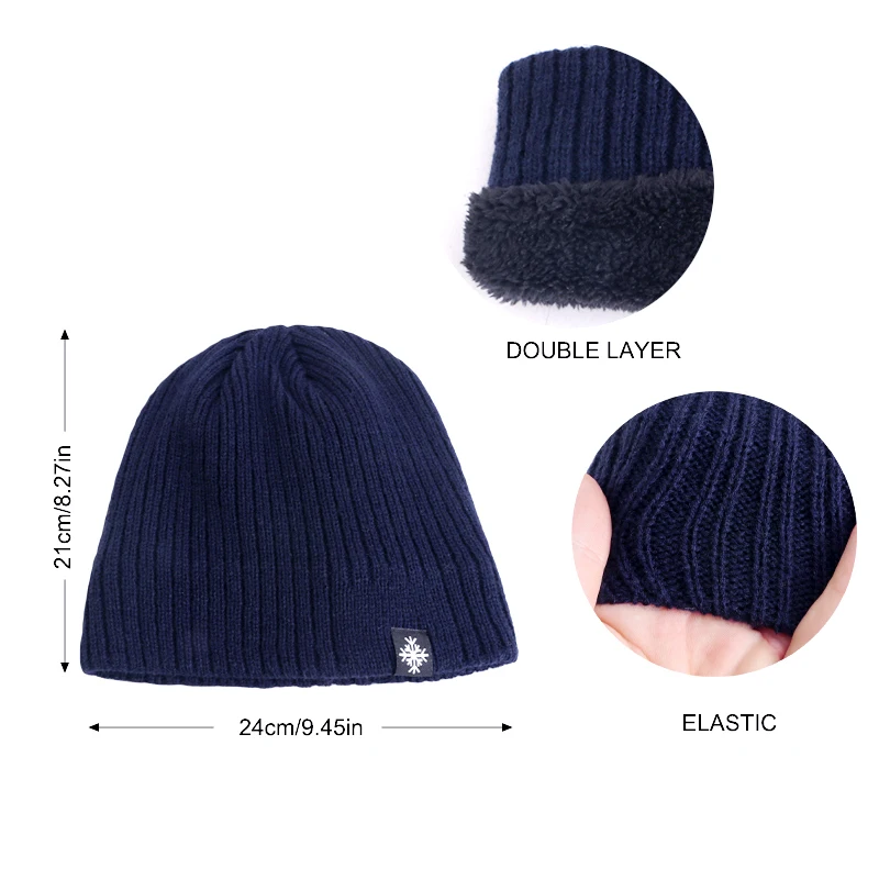 Unisexowe czapki zimowe z etykietą płatka śniegu, dziergane czapki dla mężczyzn i kobiet, czapki typu skullies, czapki beanie, czapki outdoorowe z futrzaną podszewką, ciepłe czapki sportowe.
