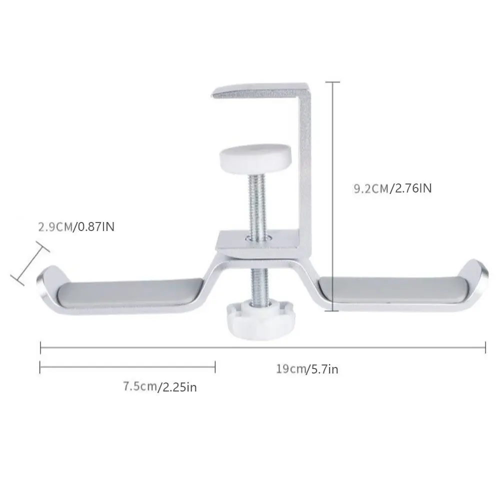 Soporte para auriculares de aleación de aluminio, abrazadera giratoria con doble gancho, soporte para estante para auriculares 2 en 1, abrazadera para debajo del escritorio en el gancho