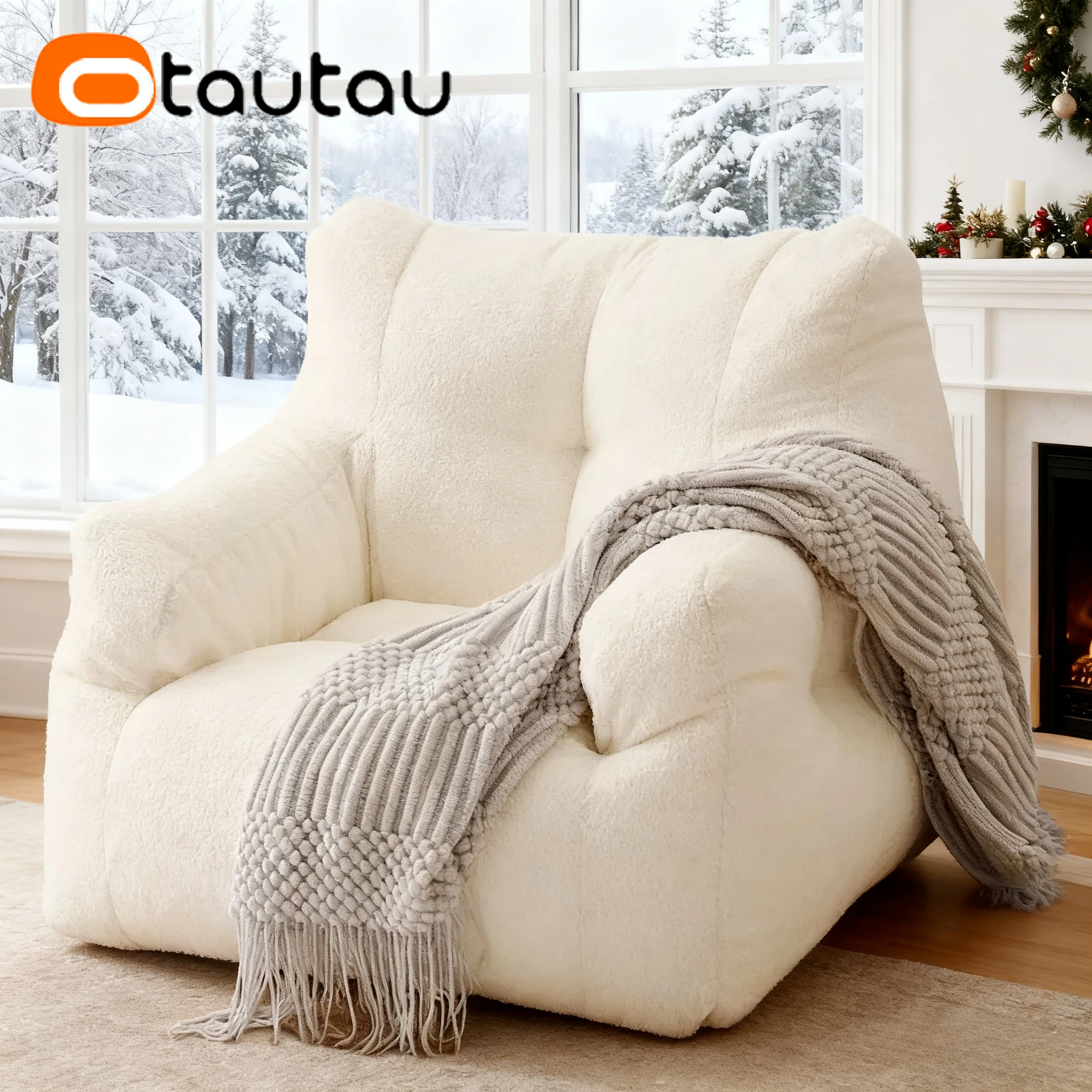 

OTAUTAU Adults Size L White Bean Bag Cover Faux Lamb Christmas Gift SF545【No Filler Inside! Need To Fill It By Yourself !】