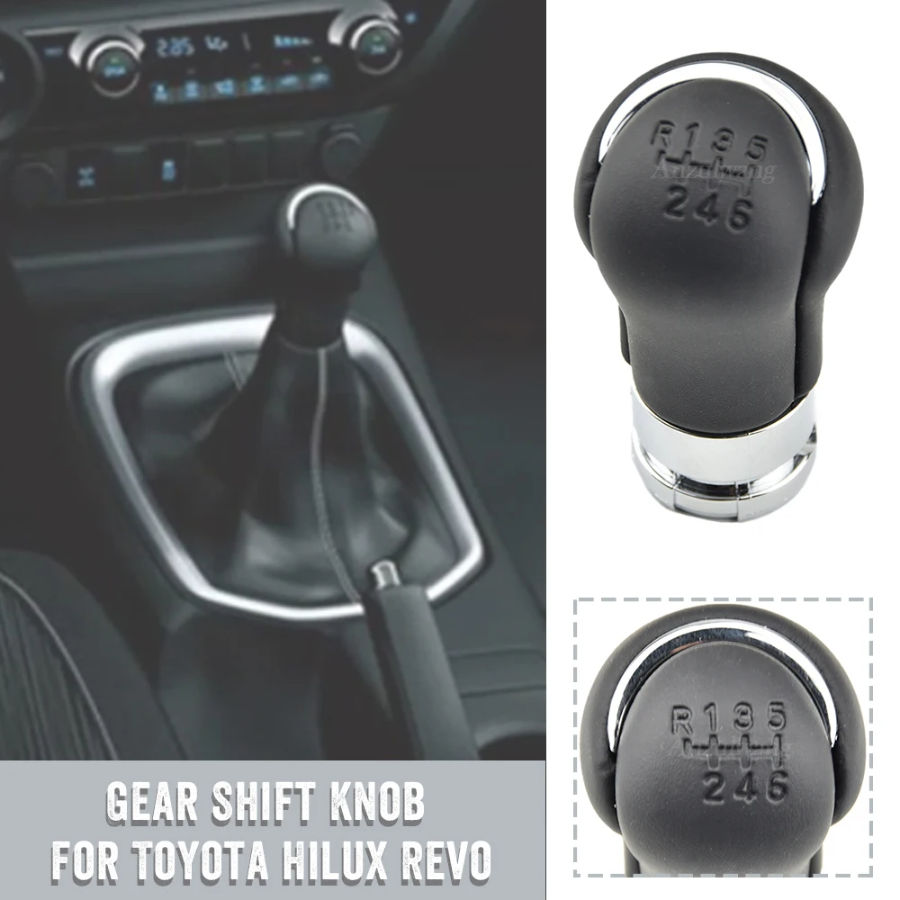 Perilla de palanca de cambios Manual de cuero cromado para coche, perilla de caja de cambios, bota para TOYOTA HILUX REVO 2015-2020