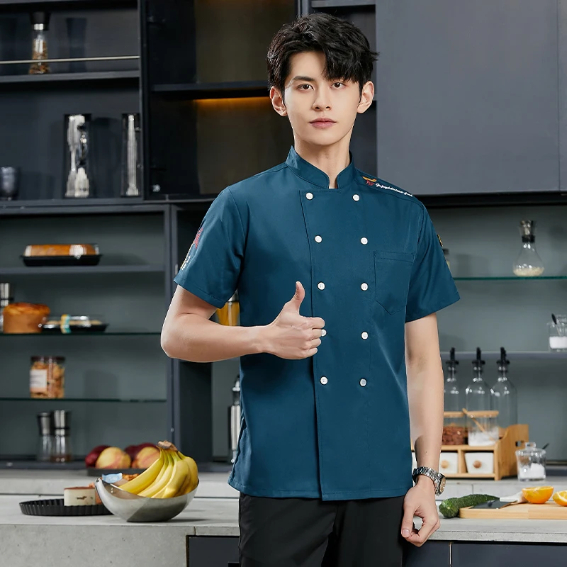 Monos de manga corta para hombre, ropa de trabajo para restaurante, comedor, cocina, uniforme de Chef transpirable, panadería, café, camarero, Verano