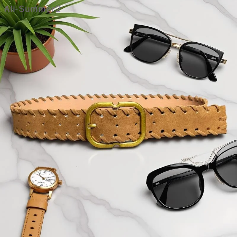 {Summer2} حزام Maillard Styles Retro Fashion من جلد الغزال مع حزام خصر بإبزيم معدني وحزام تزيين متعدد الاستخدامات #6