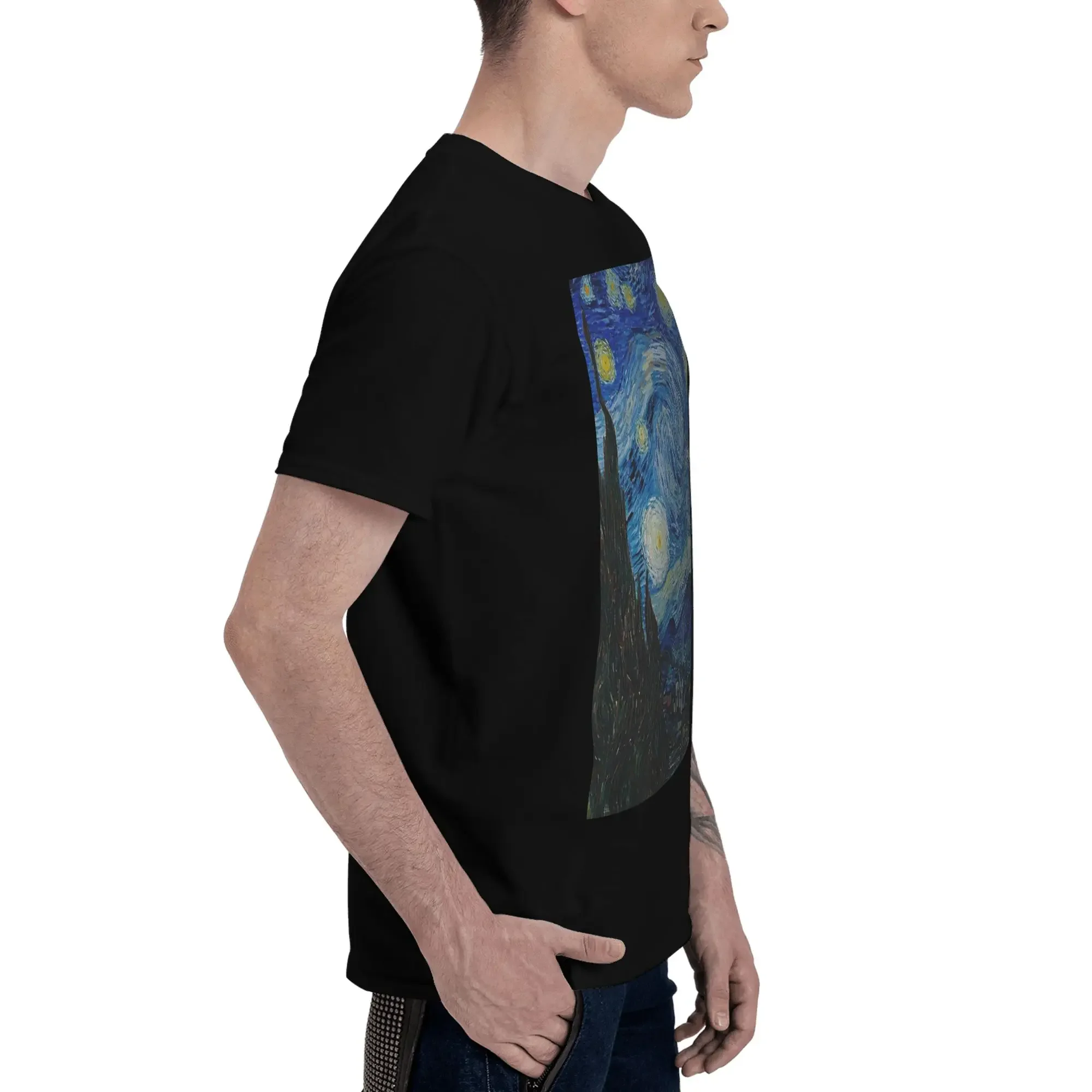 The Starry Night by Vincent Van Gogh Men T-Shirt Plus Size T Shirts Men's Crew Neck Cotton Tees Short Summer Male