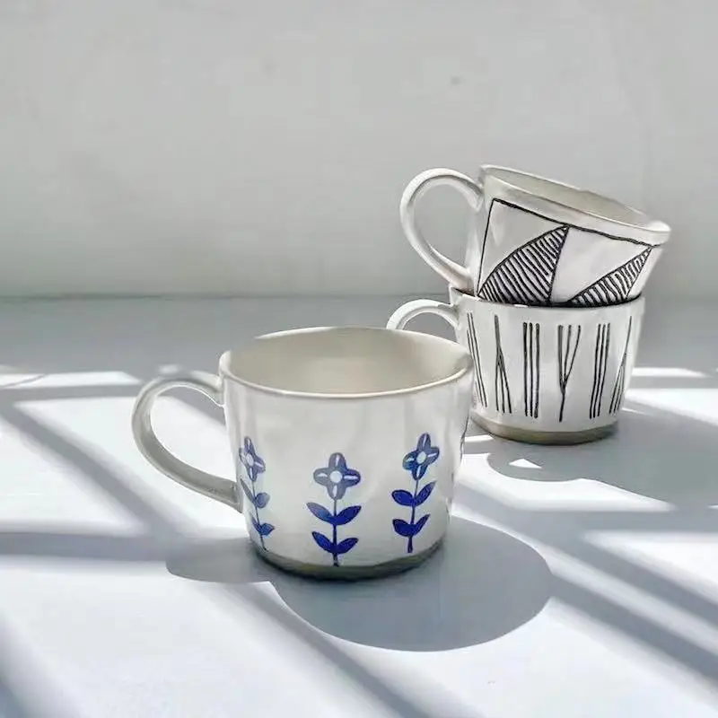 

Japanese retro rough pottery mug, high appearance relief, simple couple, oatmeal breakfast cup, ceramic cup, coffee cup