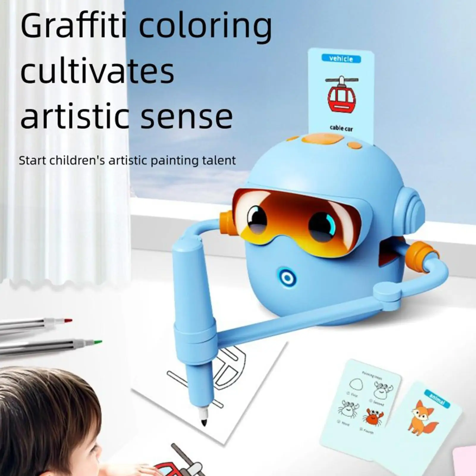 Giocattolo educativo robot da disegno per bambini con guida vocale 100 carte di apprendimento Macchina da schizzo automatica per regalo di compleanno per bambini