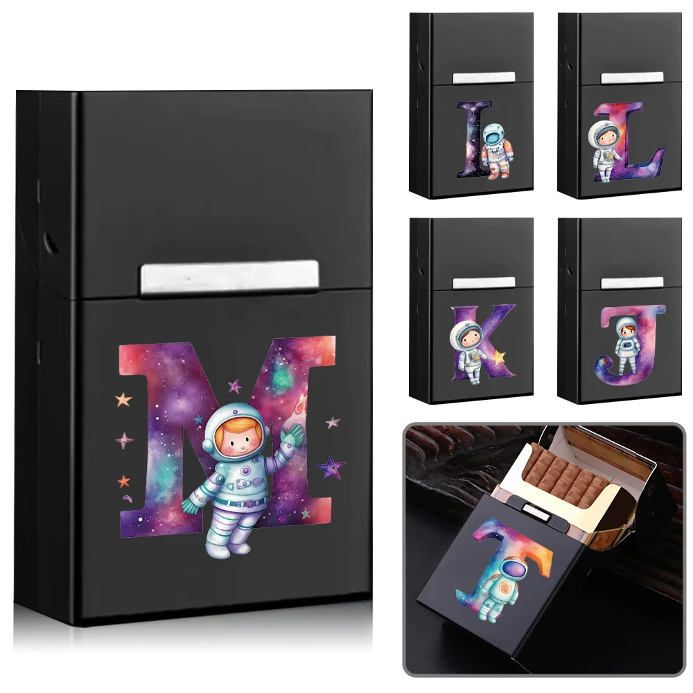 

Metal Cigarette Case Organizer Portable Cigar Tobacco Box Protector Holder Astronaut Letter Pattern Pocket Smoking Accessories