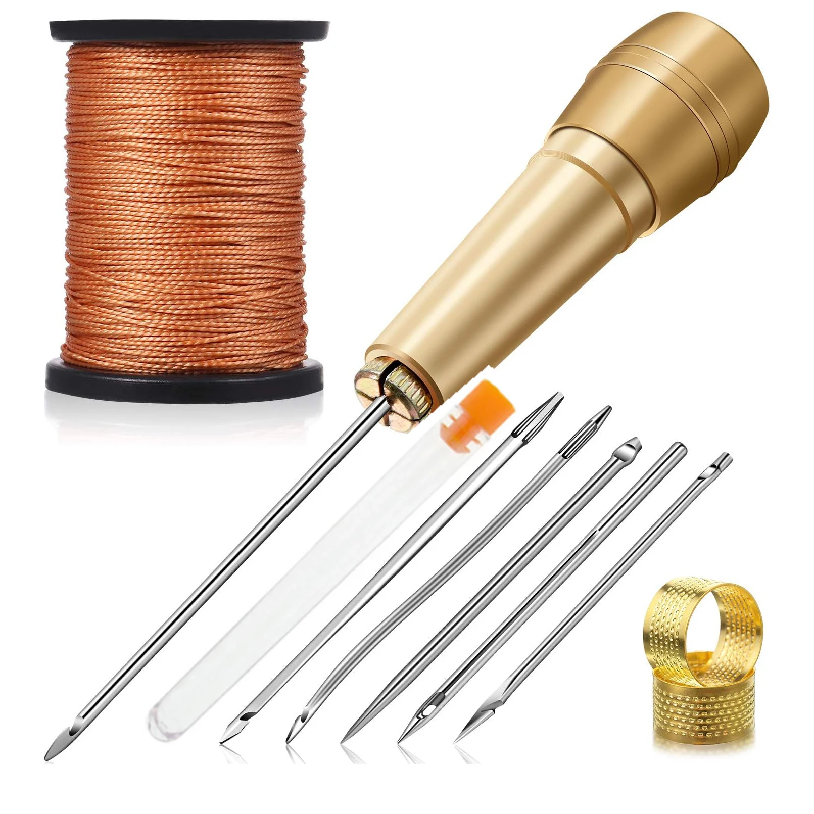 11 Pieces of Handmade Leather Sewing Tools for Shoes and Leather Repairs, 6 Copper Handle Canvas Leather Sewing Tapered Needles