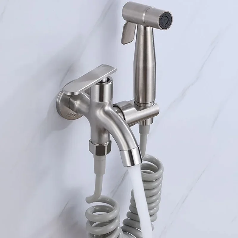 1 In 2 Out Two Way Water Tap Bathroom Faucet With Bidet Spray Holder G1/2 Interface Hose Toilet Faucets Anti-Cracking