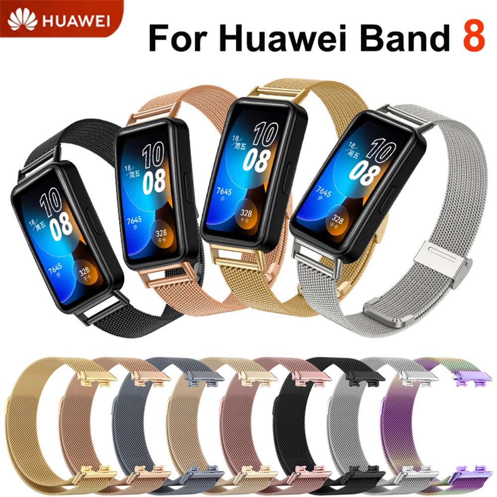 

Ремешок из нержавеющей стали для Huawei Band 8, водонепроницаемый металлический браслет для мужчин и женщин, с застежкой