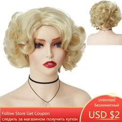 GNIMEGIL-Perruque Cosplay Synthétique Courte Bouclée, Cheveux Blonds Platine pour Femmes Blanches, Fluffy Curls, Flip 60s Testosterone Sby, Coiffure Perruques