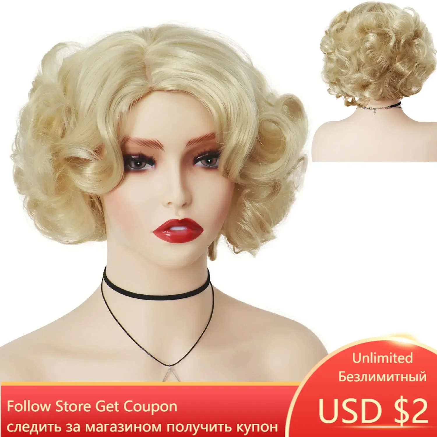 GNIMEGIL Synthetic Cosplay Wig Short Curly Hair Platinum Blonde Wigs for White Women Fluffy Curls Flip 60s Gatsby Hairstyle Wigs