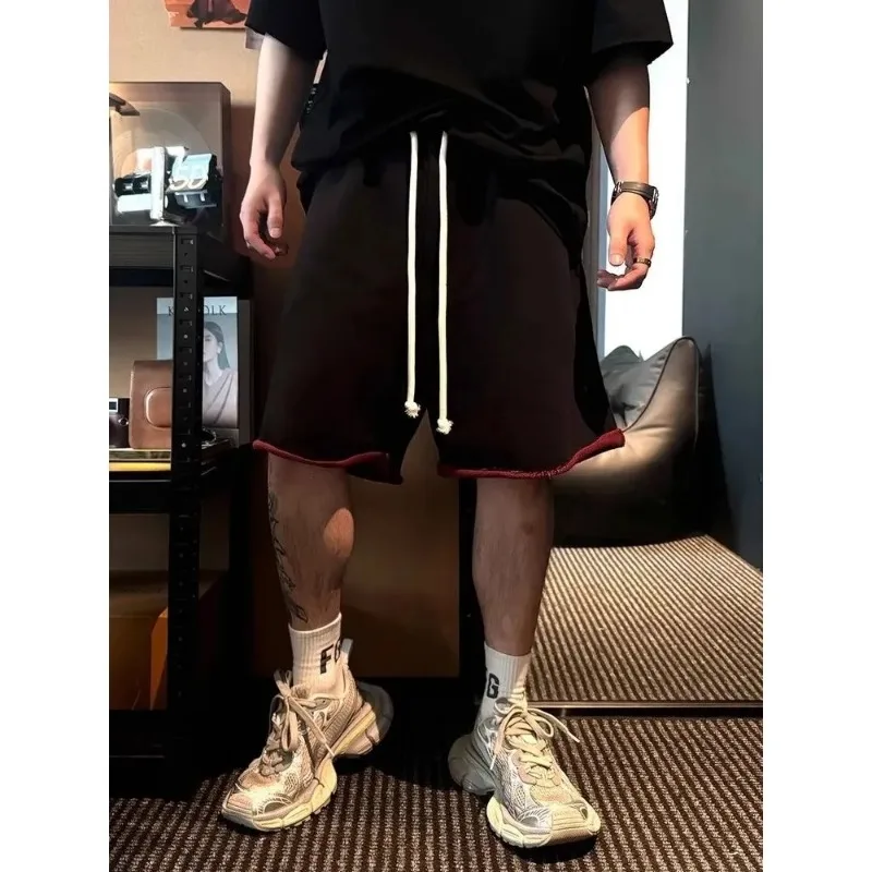 

Мужские шорты из плотного хлопкового футера в американском ретро-стиле, свободные, прямые, до колена, повседневные, с завязками