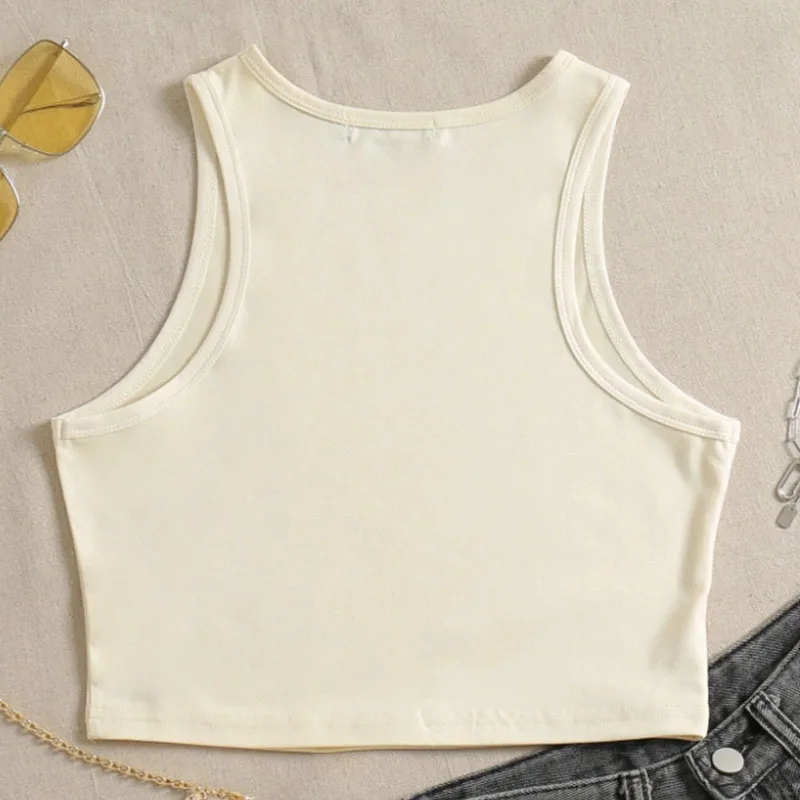 Fashionable baby 2024 garbage aesthetics summer Y2K cute retro pattern printing trend Y2K sleeveless street women's sexy crop to