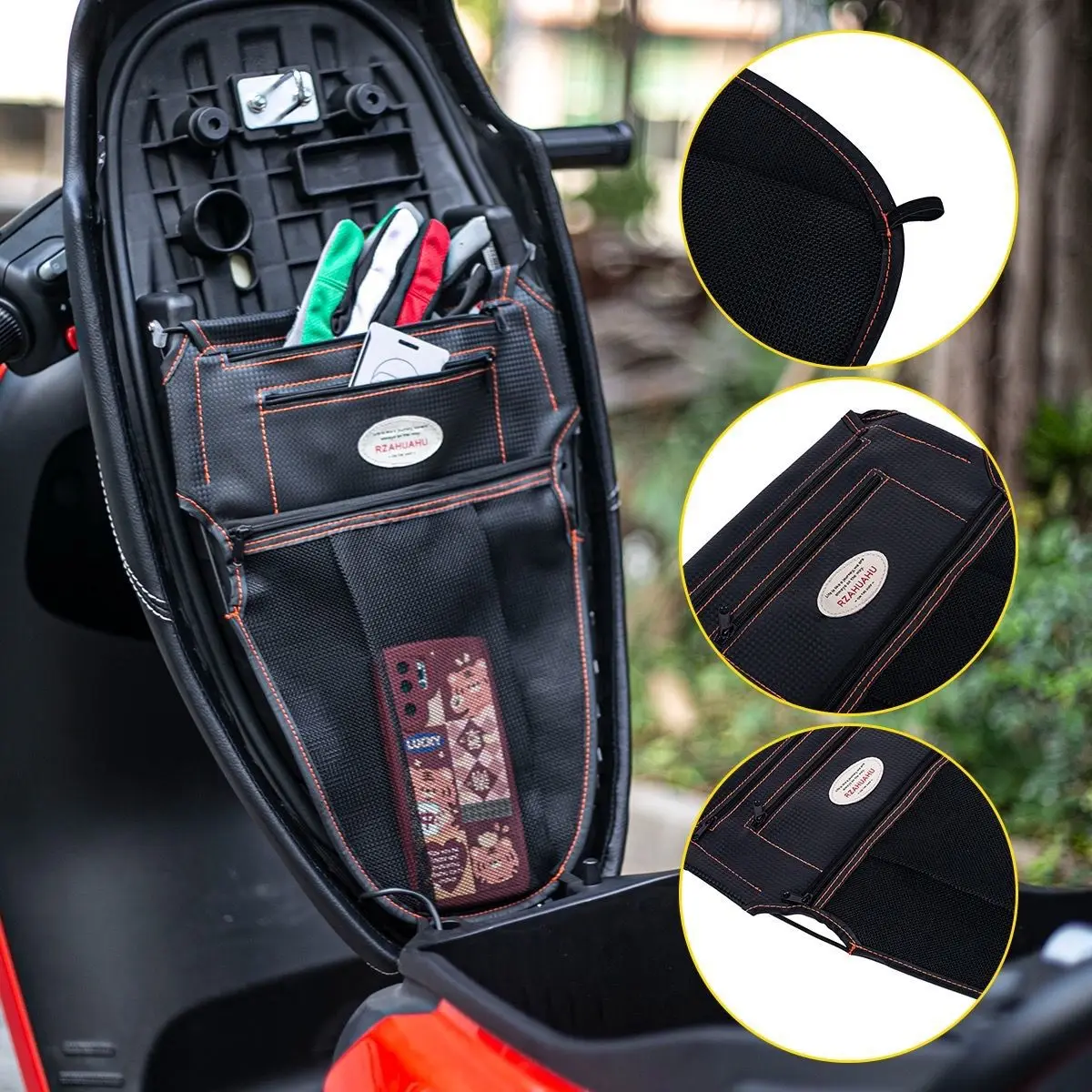 Cycling Motorcycle Scooter Seat Tool Storage Zipper Bag Antifouling Scratch Resistant Material Electric Vehicle Scooter Bucket