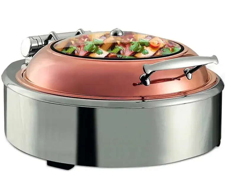 Copper buffet stove round electric chafing dish heat hydraulic pressure induction chauff plat chafing dish with glass lid 2 - 99