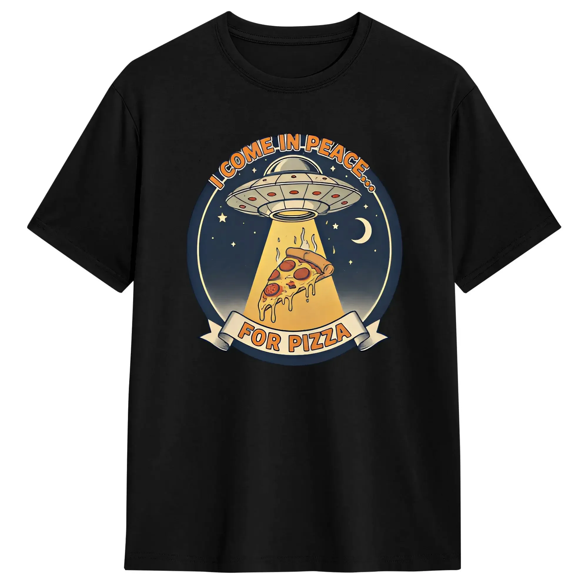 Men's T-Shirts UFO We Come In Space Alien Vintage 100% Cotton Tee Shirt Short Sleeve  T Shirts Round Collar Clothing Classic