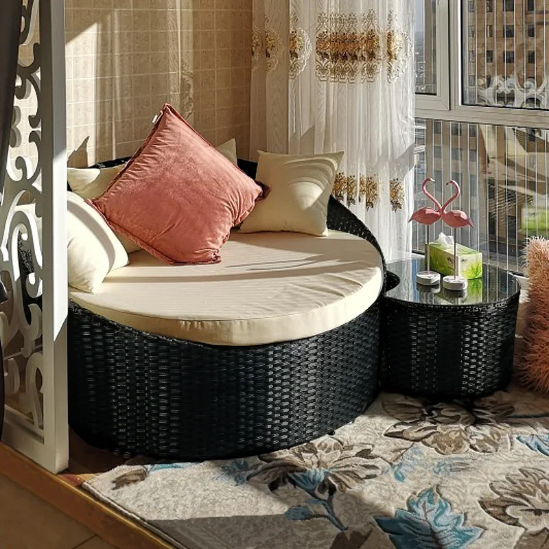 Outdoor Lying Patio Terrace Rattan Bed Balcony Round Bed Bird's Nest Swimming Pool Rattan Bed Waterproof and Sunscreen