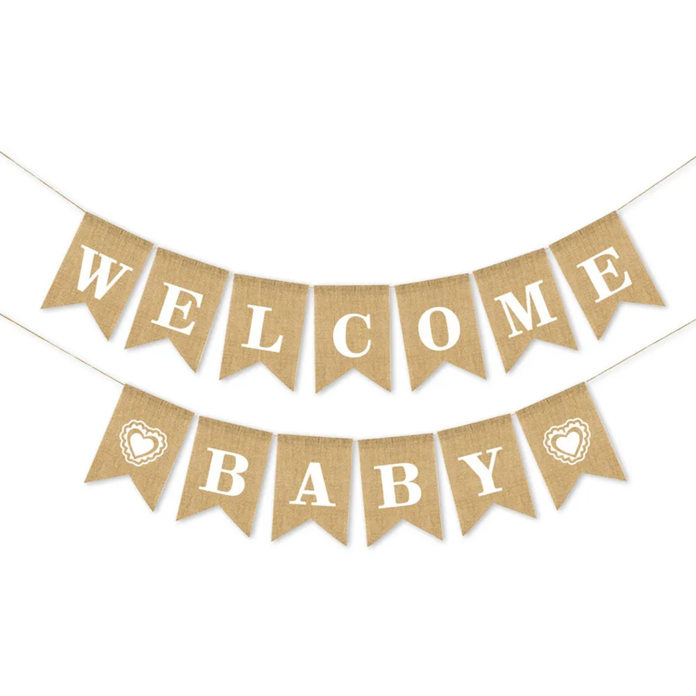 

2Set Welcome Baby Bunting Burlap Banner 2.8m Hanging Party Decoration for First Birthday Tropical Theme Event Weather-Resistant