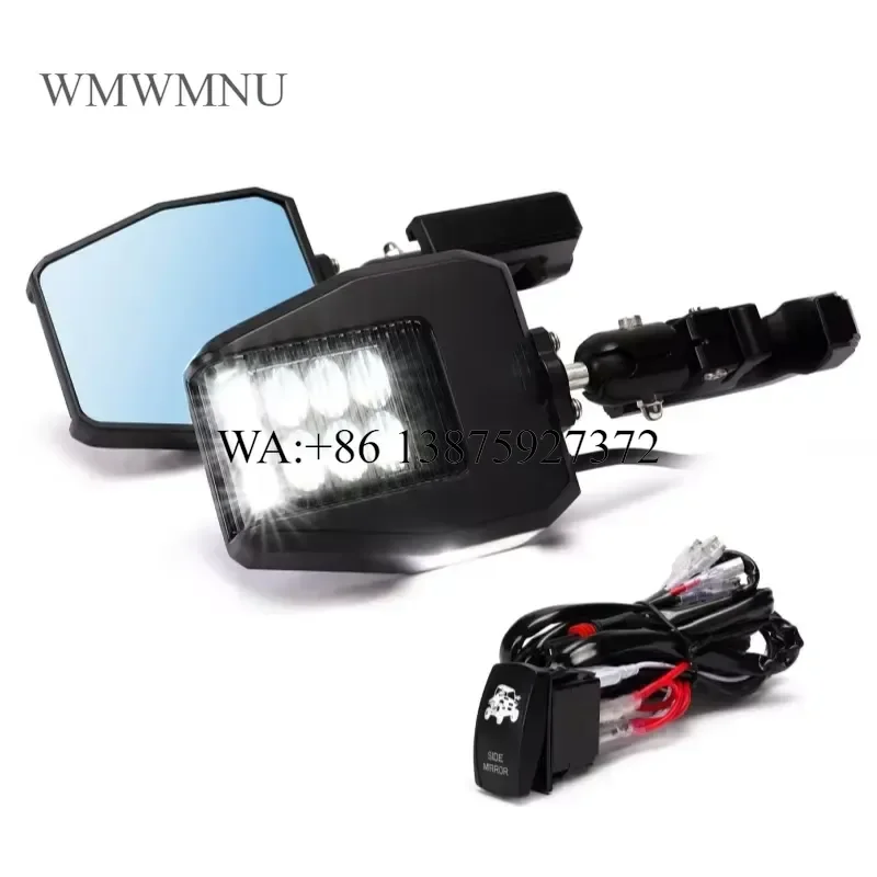 Wmwmnu for RZR UTV Side Mirror Light 9-24V 45W Super Bright with Clear Lens Bottom Light and C-Clamp Bracket