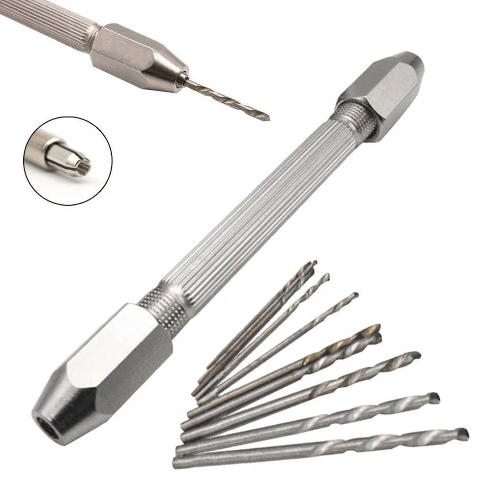 Drill Bits Kit Hand Chucks Set Jewelry Wood Ambers Crafts Watchmaking 0.5-3.2mm Clamping Range 103*10mm 11pcs Set