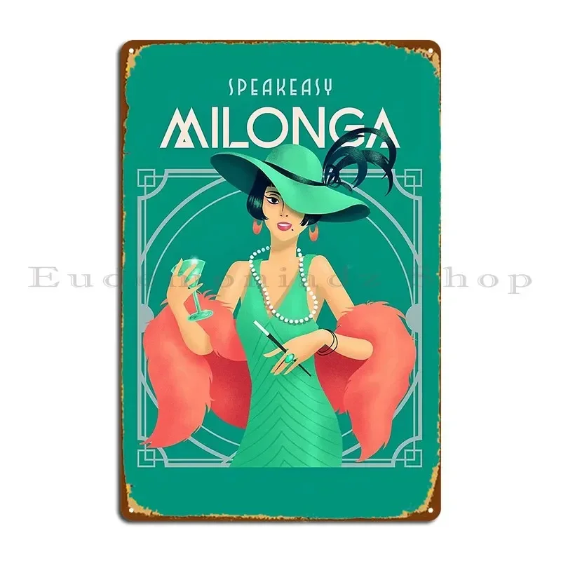 Mint Green And Coral Art Deco Flapper Speakeasy Milonga Metal Plaque Poster Iron Designing Party Plates Garage Tin Sign Poster