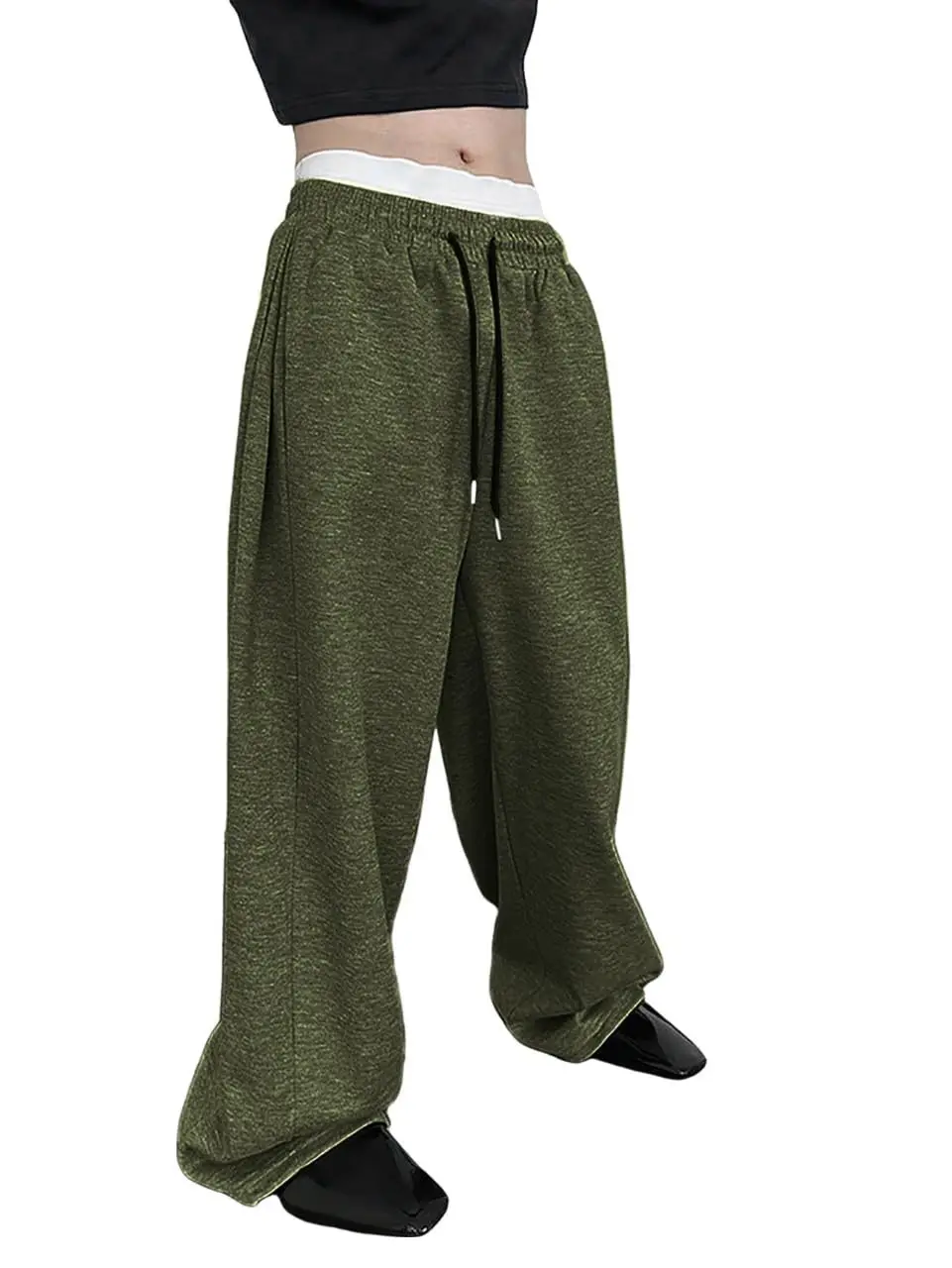 

hip-hop wide leg sweatpants for men and women, waist drawstring straight leg loose casual sports pants