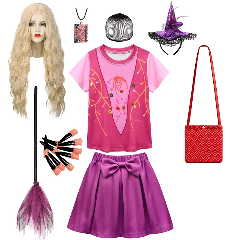 Kids Hocus Pocus Demon Mary Witch Girls Outfits Halloween Cosplay Sanderson Sister Masquerade Carnival Party Children's Costume