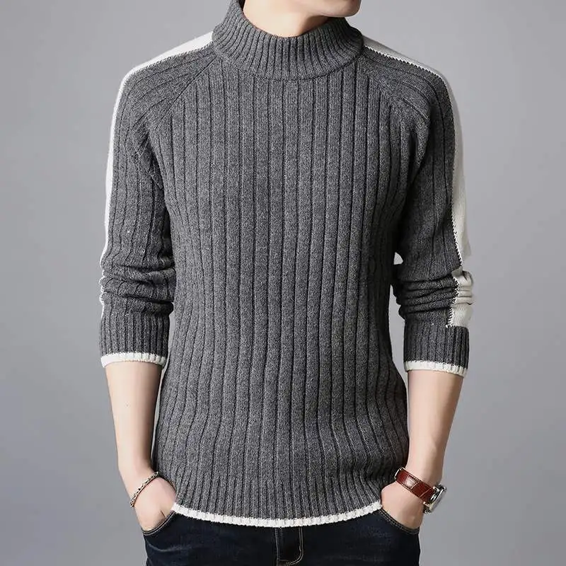 

Fashion Half High Collar Knitted Spliced Loose Casual Sweater Men Clothing 2023 Autumn New Korean Pullovers All-match Warm Tops