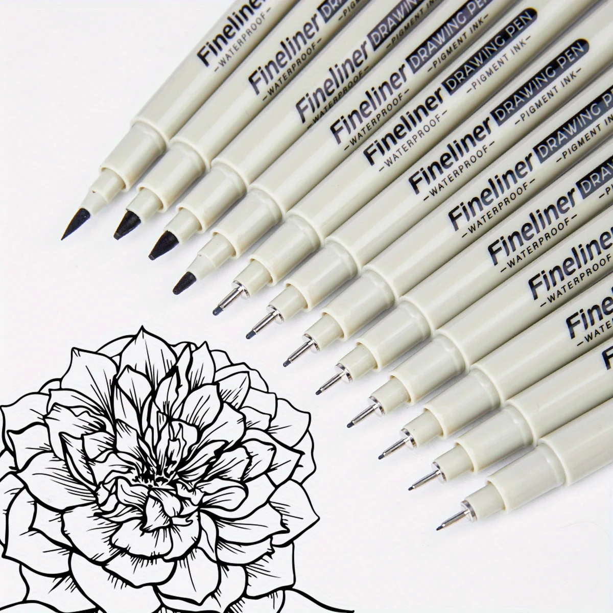 

12 Waterproof FineLiner Pen Various Pen Tip Sizes, Suitable for Detailed Sketches, Diaries, Outlines and Precision Artworks