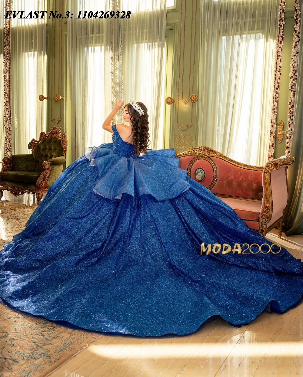 EVLAST Customized Royal Blue Quinceanera Dress Ball Gown Shiny Applique Beading Tiered Corset Sweet 16 Vestidos De 15 Anos E3Q46