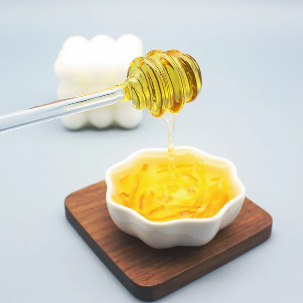 

2Pcs Versatile Glass Honey Dipper Long Handle Easy Clean Stirring Spoon for Tea Coffee Jam Desserts Elegant Kitchen Tool