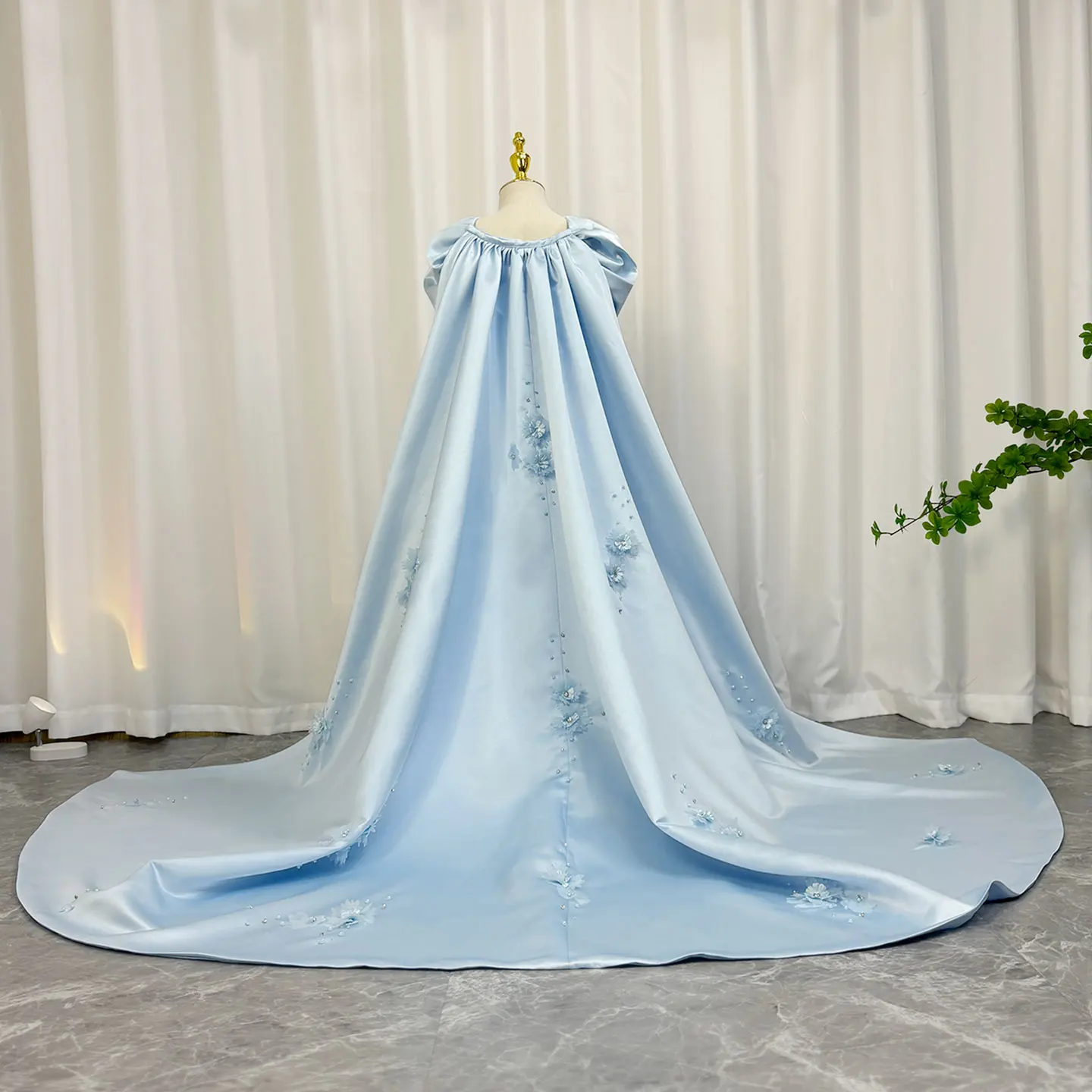 Jill Wish Luxury Blue Dubai Girl Dress Beaded Crystal Arabic Princess Kids Wedding Birthday Party Ball Gown Communion 2024 J379