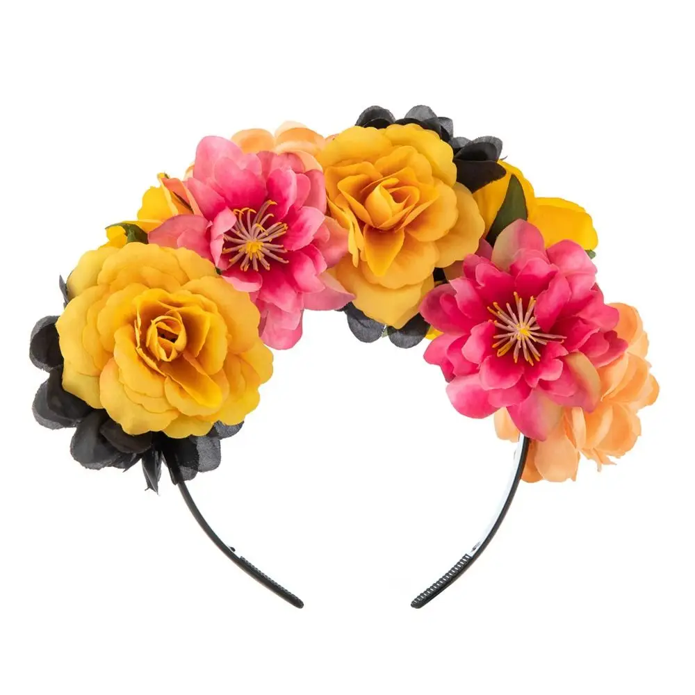 Black Veil Halloween Rose Flower Headband Costume Cosplay Day of The Dead Mexican Rose Flower Crown Headband Party Wedding