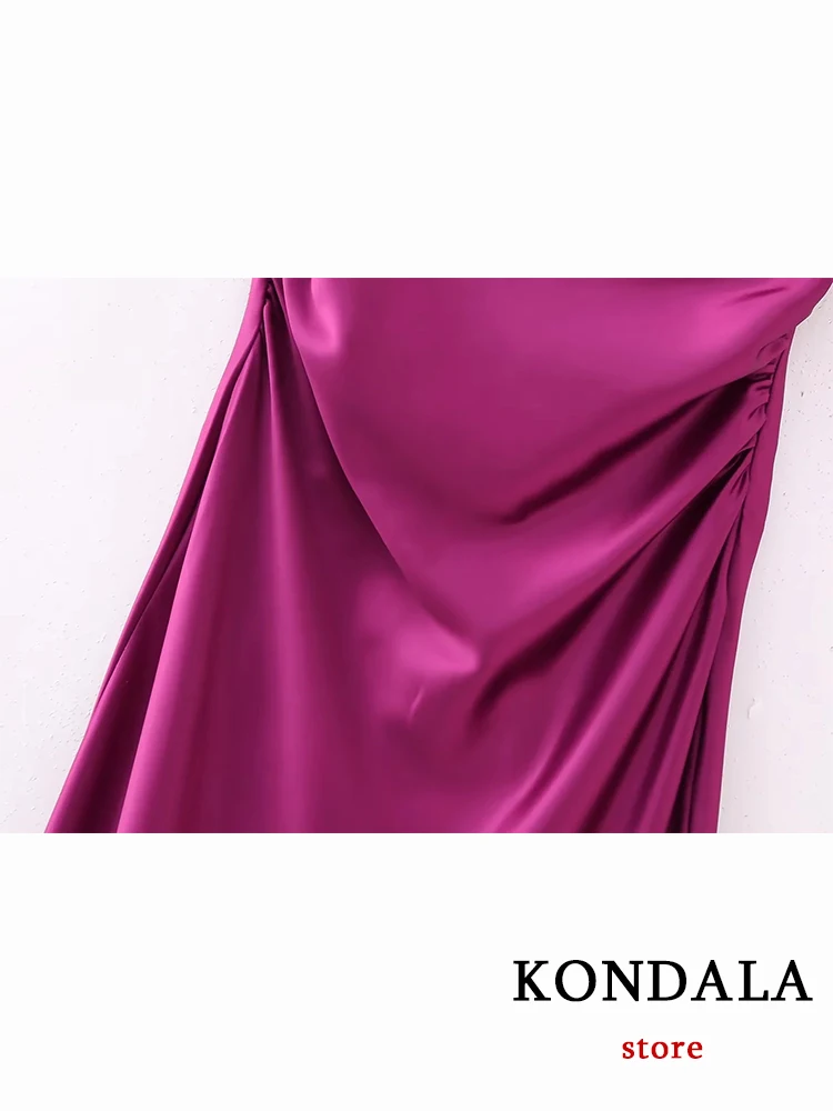 KONDALA Vintage Solid rosered Fashion 2023 Sheath Pleated Cami Women Dress Autumn Elegant Sexy Luxury Night Party Long Vestido