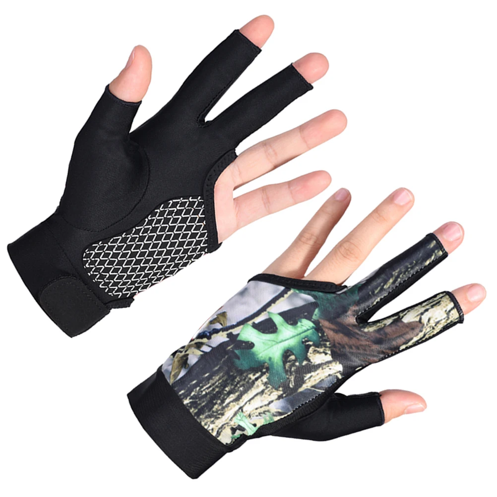 

1 Pair 3 Finger Billiards Glove Anti Slip Breathable Snooker Glove High Elastic Lightweight Comfort Fit Unisex Camouflage Size L