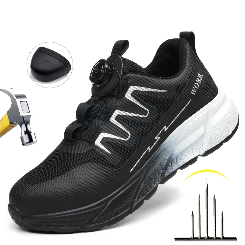 

Men‘s Work Shoes Steel Toe Anti-smash Shoes Indestructible Safety Shoes Lightweight Breathable Sneakers Construction Site Shoes