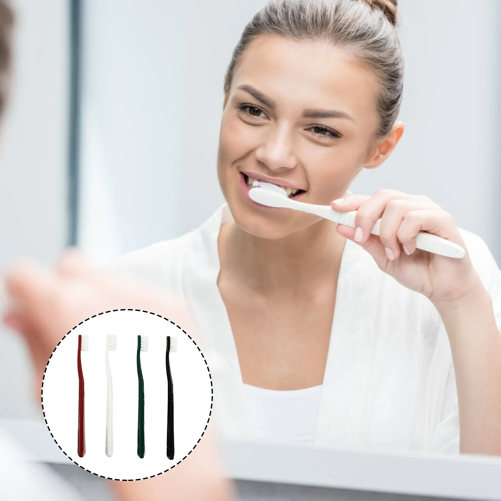 

Набор из 4 зубных щеток с мягкой щетиной, широкой головкой и длинной ручкой, ручная чистка, для взрослых, портативные, для дома и путешествий, для ухода за полостью рта