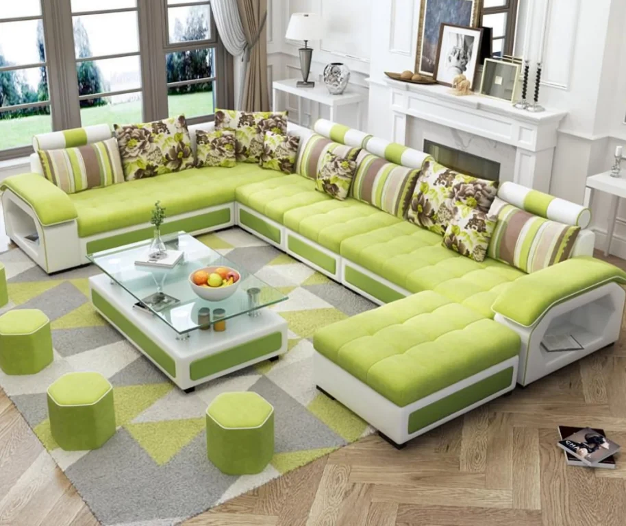 pf-Fabric sets microfiber fabric living room sofa home furniture luxury fashion microfiber combination l-shaped fabric sofa）